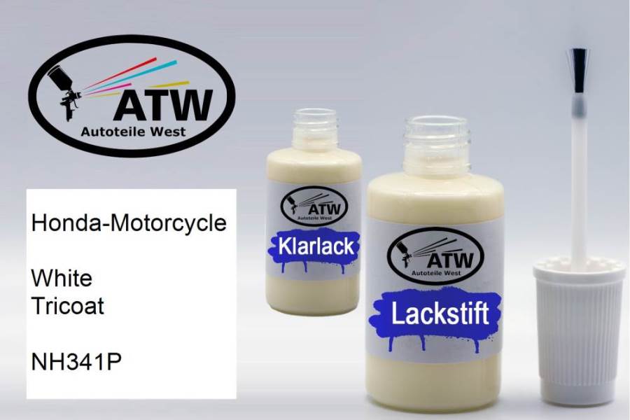 Honda-Motorcycle, White Tricoat, NH341P: 20ml Lackstift + 20ml Klarlack - Set, von ATW Autoteile West.